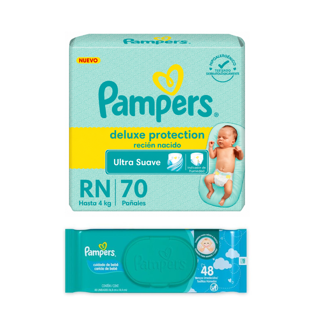 Kit Pampers Deluxe Protection | 70 Pañales + 48 Toallitas Húmedas