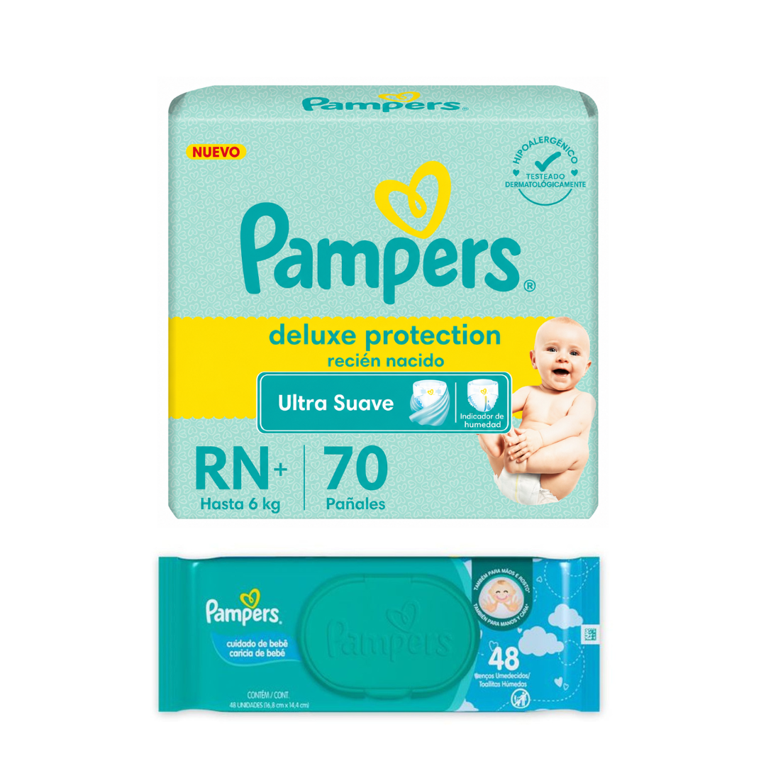 Kit Pampers Deluxe Protection | 70 Pañales + 48 Toallitas Húmedas